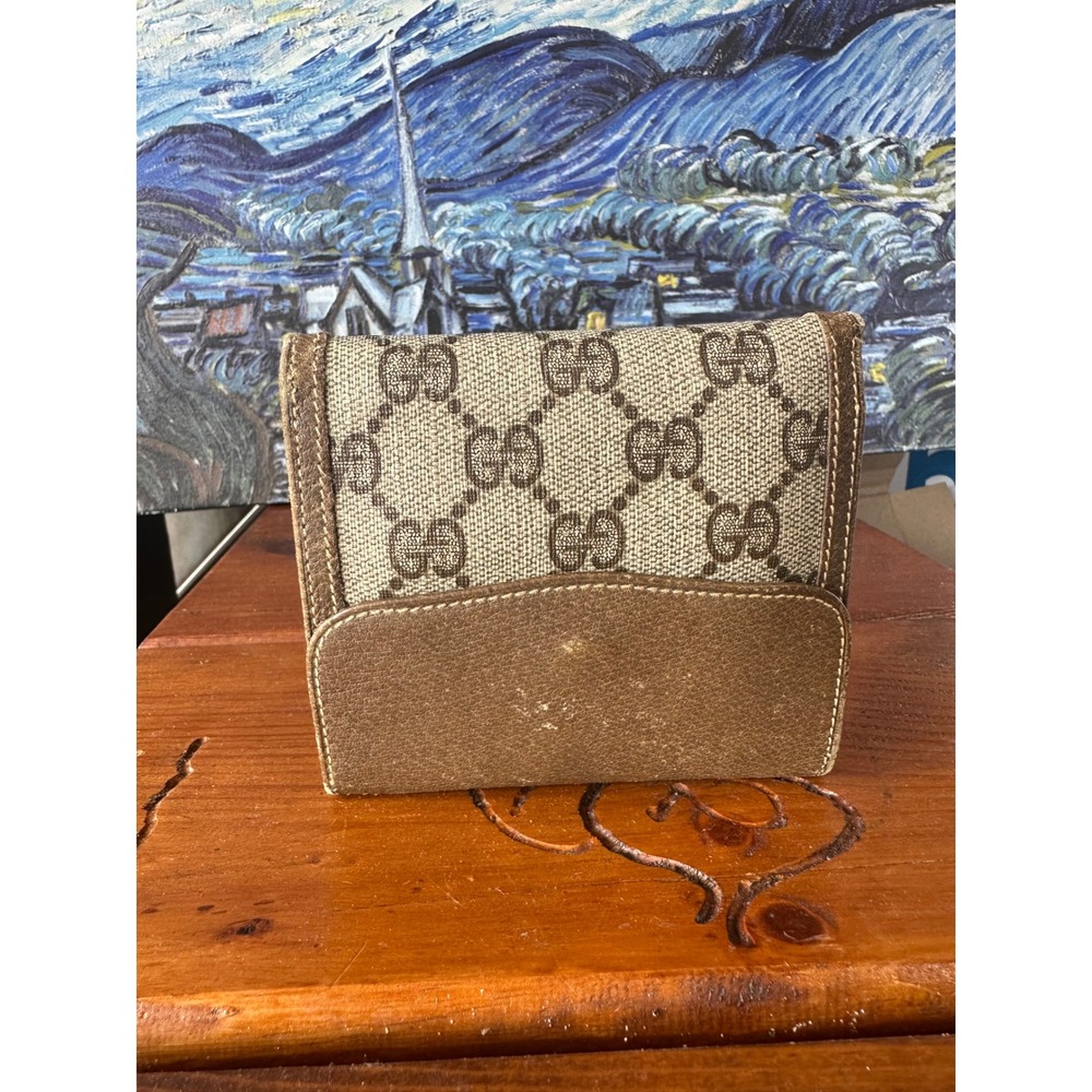 Vintage Gucci GG Supreme Monogram Bifold Wallet Brown Leather Interlocking G Log - Picture 4 of 16